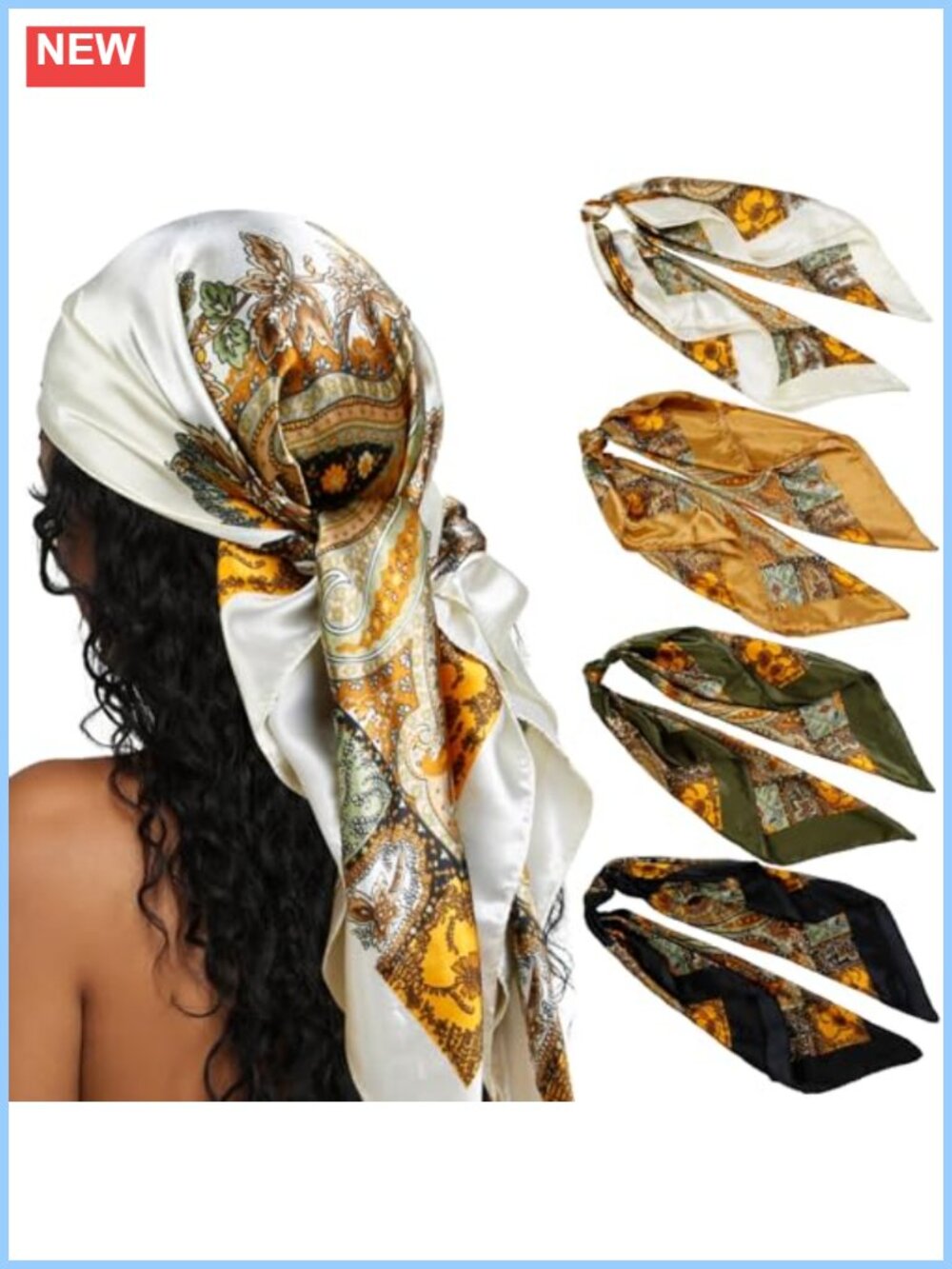 Silk Blend Square Hair Scarves 35 Inch Set of 4 Bandanas
